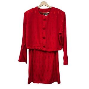 Marnie West Vintage 80's 2 Piece Red Brocade Suit Dress